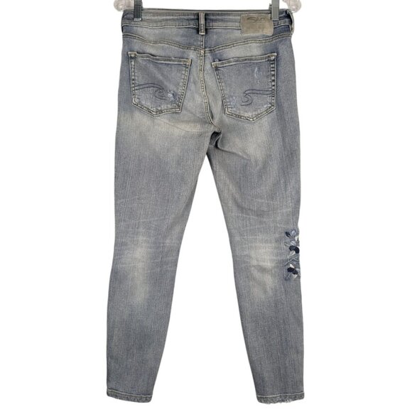 Silver Jeans Womens 28/27 Izzy Ankle Skinny Blue Floral Embroidered Distressed - Picture 2 of 9